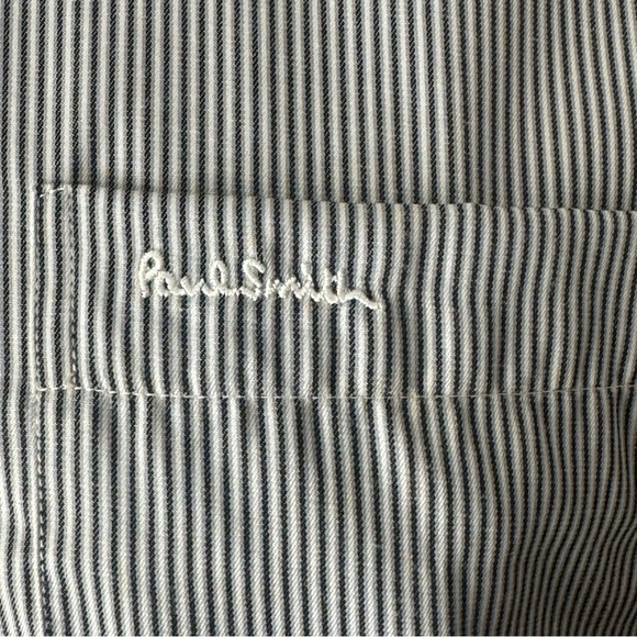 New PAUL SMITH London Short Sleeve Button Up Shirt Charcoal Grey White Stripes - Picture 7 of 16
